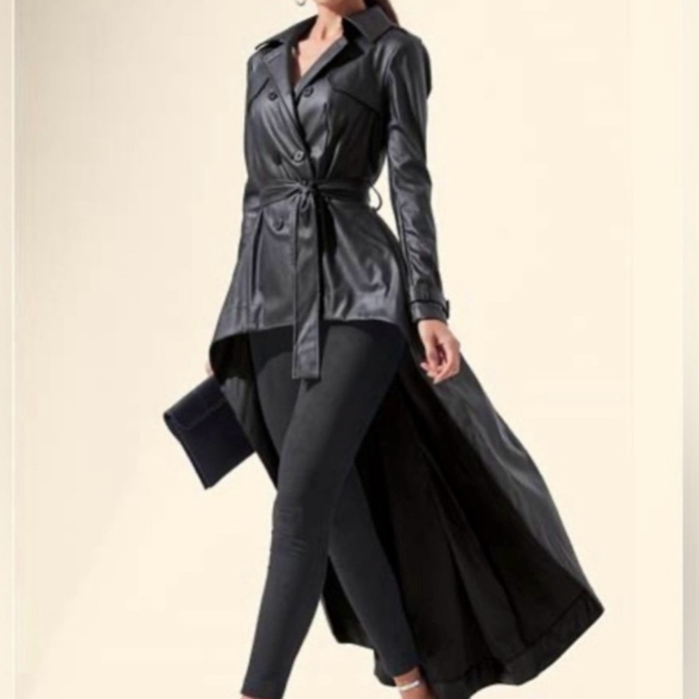 Venus high low faux leather Trench Coat